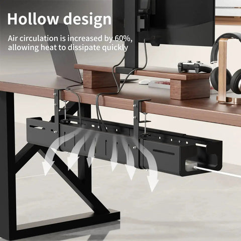 Expandable Under Desk Cable Management Tray Clamp-On For Home Office And Standing Desk, Heavy Duty Carbon Steel Hidden Cord Organizer
