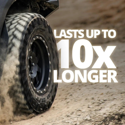 Close-up of a tire demonstrating durability, part of Showroom Shine Tire Coat That Delivers Deep Black Finish And Up To 10x Longer Wear Cerakote Rapid Ceramic Tire Coat No Sling Non-Greasy Easy Application For Cars Trucks And SUVs.