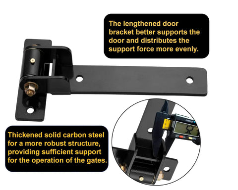 13 Inch Heavy Duty Gate Hinges Solid Carbon Steel 900 Lbs Capacity with 180 Degree Open, Bolt Holes, Patent Pending, Built-In Bearings.