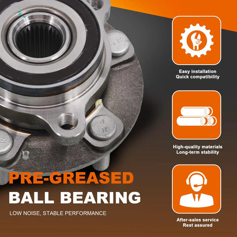 Close-up of pre-greased ball bearing for 2 Pack Front Or Rear Wheel Bearing And Hub Assembly For Hyundai And Kia 2017 Through 2023.