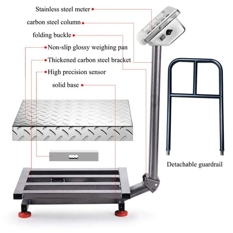 Workhorse 660Lb Platform Scale With Removable Guardrail Foldable Dual Sided Digital Display Accurate LB KG Readouts