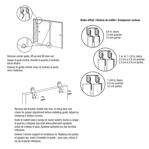 Diagram of Sliding Closet Door Roller Kit With 1 Inch Wheel Diameter And Convex Edge Plastic Rollers installation instructions.
