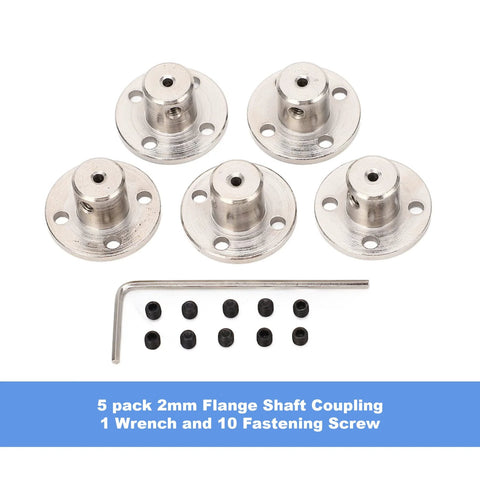 5-pack 2mm flange shaft couplings in silver steel for DIY RC model motors, with 1 wrench and 10 screws