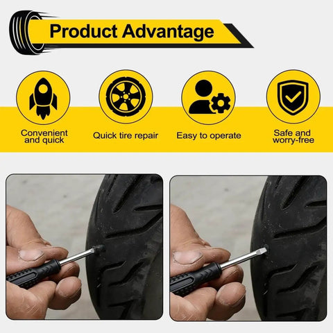 Close-up of using 60 Piece Tire Repair Screws Kit For Tubeless Tires With Two Sizes for quick puncture repair