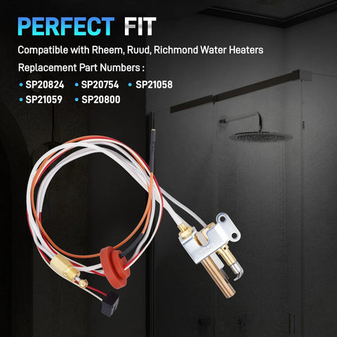 SP21058 pilot assembly for gas water heaters with thermopile and sparker, compatible with Rheem/Ruud/Richmond NG
