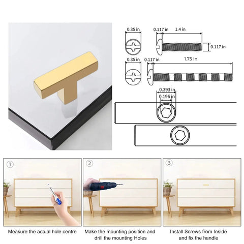 Gold Stainless Steel Cabinet Handles Set Of 2 Single Hole Center Square Bar Cabinet Pulls for Drawers and Cupboards