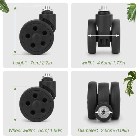 Luggage Replacement Wheels Set Two 50mm Spinner Double Row Casters For Suitcases DIY Repair Spare Parts Compatible With Model VLN5