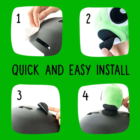 Installation steps for Totally Fun Frog Helmet Accessory Set With Sticky Hook And Loop Fastener Adhesive Eyes And Ears Cover