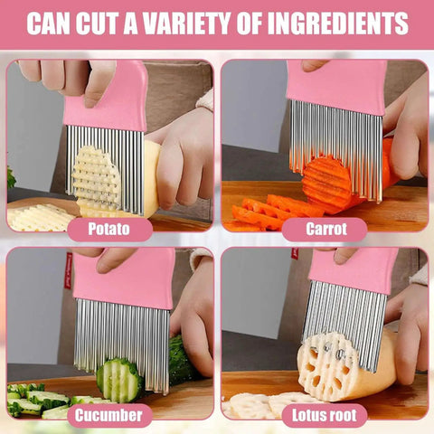 Wavy Crinkle Cutter Knife For Veggies And Potatoes French Fry Potato Cutter Stainless Steel Blade With Non Slip Handle
