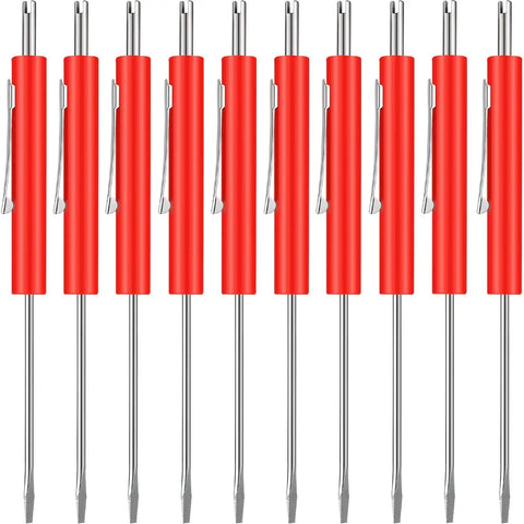 10 Pack Pocket Screwdrivers With Valve Core Removal Tools Handy Mini Screwdriver Set Small Dual Use Kit in Red