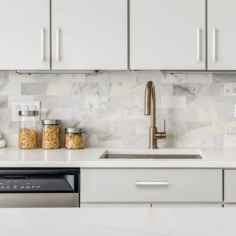 Kitchen with 30 Pack Brushed Nickel Square Cabinet Handles For Cabinets And Drawers Stainless Steel Cupboard Pulls on white cabinets.