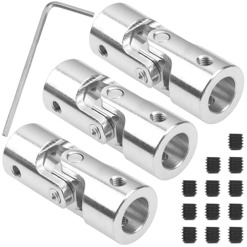 Three chrome-plated Vgoohobby universal U-joint couplers for 12mm shafts with set screws and hex key