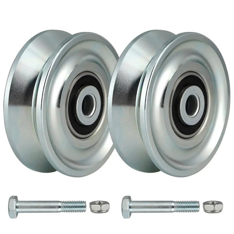 3 Inch V Groove Gate Wheel With Double Bearings For Inverted V Track Rolling Gate Caster Heavy Duty 2000 Lb Load Capacity Galvanized AISI 1045 Steel Wheel 1 Inch V Groove Width 25 Mm And 0.31 Inch Groove Depth Set Of 2 with bolts and nuts