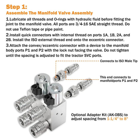 Manifold valve assembly from Hydraulic Multiplier Kit For Tractors With SCV Splitter Valve Two Circuit System 3000 PSI Fits John Deere Case.