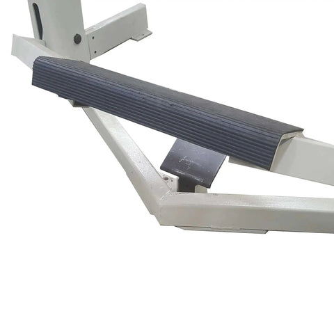 Close-up of 50 Inch Box and Pan Brake with 14 gauge steel capacity, focusing on dual end knob pressure controls and adjustable stop rod.