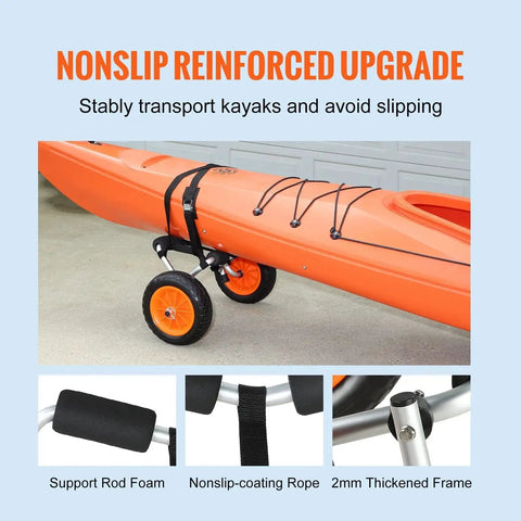 Foldable Aluminum Kayak Cart With 250 Lb Load Capacity And 10 Inch Solid Wheel Dolly for kayaks showing nonslip features