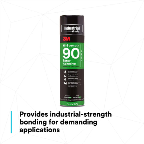Hi-Strength 90 Permanent Spray Adhesive can, black and green label, industrial-grade bonding