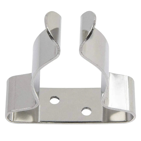 Deckside Must Have Polished Stainless Steel Spring Clamps Pack Of Two For Boat Hooks Hoses And Gaffs Storage Fits One Inch To One And Three Quarter Inches Pre Drilled For Six Fasteners Not Included Seachoice front view