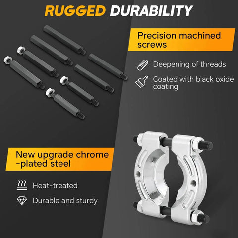Heavy Duty 5 Ton Bearing Puller Set with precision machined screws and chrome-plated steel for automotive repair durability