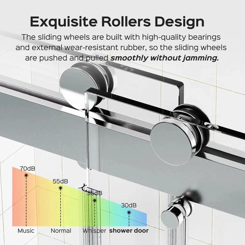 Frameless Double Sliding Shower Door With Adjustable Width To 56 To 60 Or 68 To 72 Inch Openings 10mm Tempered Glass close-up