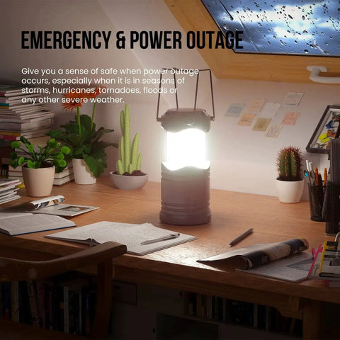 LED Camping Lantern 4 Pack Battery Powered Emergency Light 360 Degree Coverage on desk during power outage