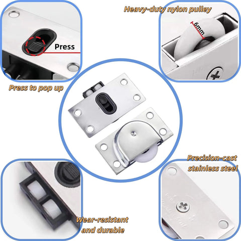 Two Sets Sliding Cabinet Door Hardware for Wardrobe Smooth Silent Nylon Pulley Rollers with 25mm Wheels, components shown.