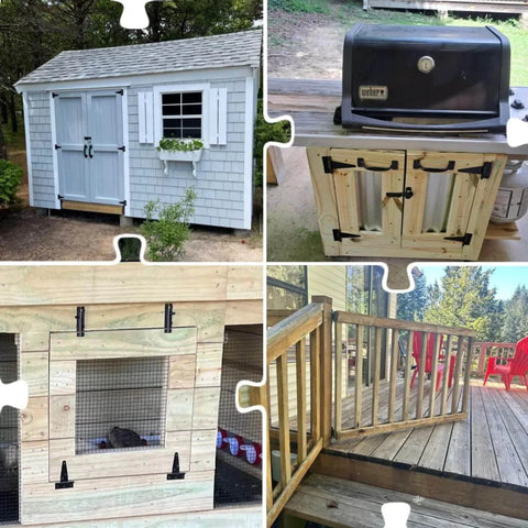 5 Inch T Hinges Heavy Duty 4 Pack Extra Thick 2mm Leaf Black Rust Resistant T Strap Gate Hinges on various outdoor gates and sheds