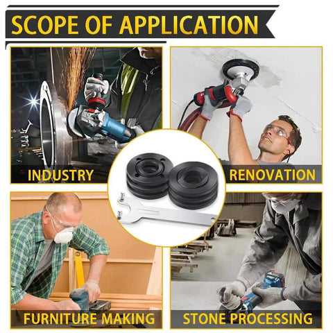Pro Grade 7 Piece Angle Grinder Nut And Flange Wrench Kit with tools in various work settings including renovation and furniture making.