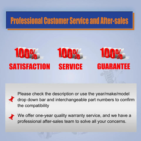 Customer service and after-sales notice with 100% satisfaction, service, and guarantee promises.
