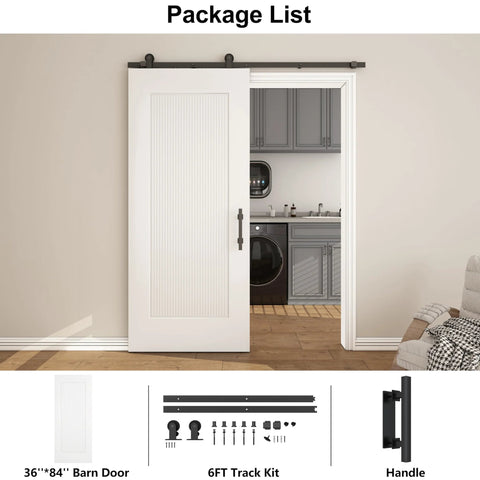 36x84 Reeded White Primed Sliding Barn Door With Matte Black 6ft Hardware Kit Built Tough For Closets And Living Spaces