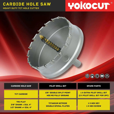 3 Inch Carbide Tipped Hole Saw With Pilot Bit For Stainless Steel And Metal Cutting 76mm Diameter 25mm Depth Three Eighths Inch Tri Flat Shank Built Tough For Any Metal Or Wood Project TCT Hole Cutter