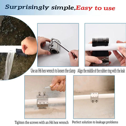 Leak Sealing Pipe Repair Clamp Kit For Three Quarter Inch Pipes 19 To 21 Millimeter in use for emergency plumbing repair.