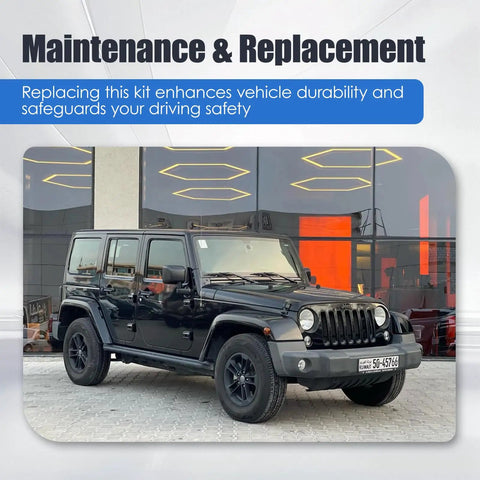 Jeep Wrangler JK parked outdoors, highlighting Rear Axle Bearing And Seal Kit For Jeep Wrangler JK JKU 2007 To 2017 3.6L 3.8L V6 Engine, Axle Shaft Seal Retainer Replaces 68003270AA 83503077 68499023AA 68008523AA, Beefed Up Heavy Duty Replacement installation benefits.