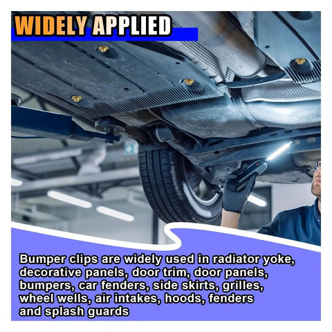 40 Piece Car Body Bolts M6 1.0 And Extruded U Nuts Clips Kit installed on car undertray with splash shields and bumper clips visible.