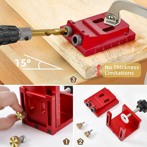 Pocket Hole Jig Kit For 2x2 And 2x4 Lumber With Drill Bit And Plugs, Adjustable Doweling Jig for precise angled carpentry joints