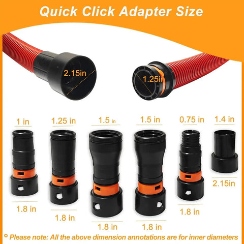 Versatile 16 Foot Vacuum Hose Kit With 6 Adapters For Dust Collection Fits Major Vacuum Brands Like DeWalt Festool Bosch Makita Ryobi