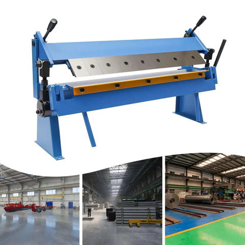 Hand Operated Sheet Metal Brake For 20 Gauge Mild Steel Bender with 1 to 24 Inch Capacity in workshop setting