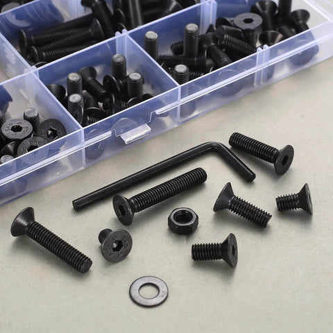 All Purpose Hex Socket Countersunk Screw Set Kit With Nuts, Washers And Allen Wrench - Heavy-Duty Pro Grade Carbon Steel M3-M8