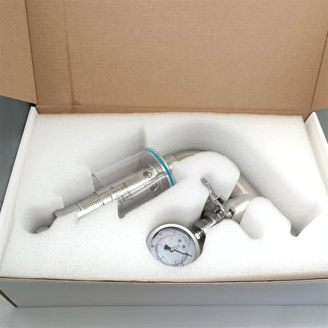 Geife 1.5-inch tri-clamp spunding valve with diaphragm gauge in SS304 stainless steel, foam packaging