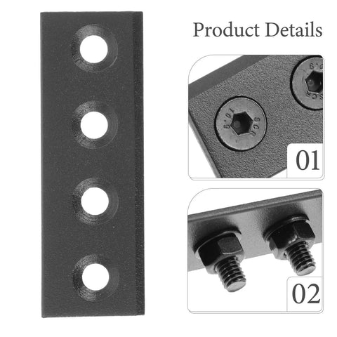 Black Sliding Barn Door Track Connector Repair Bracket with mounting screws, a heavy-duty metal flat plate for barn door hardware kit.