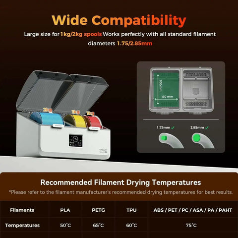 Filament Dryer Box For Four Spools With SpacePi X4L Dual Heating Chambers And Active Dehumidification Up To 75 Degrees C open view