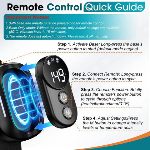 Quick guide for remote control of cordless shoulder heating pad with massage for frozen shoulder and rotator cuff pain relief