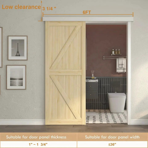 6Ft Sliding Barn Door Hardware Kit With Low Clearance Aluminum Box Rail For Wooden Interior Doors installed in home
