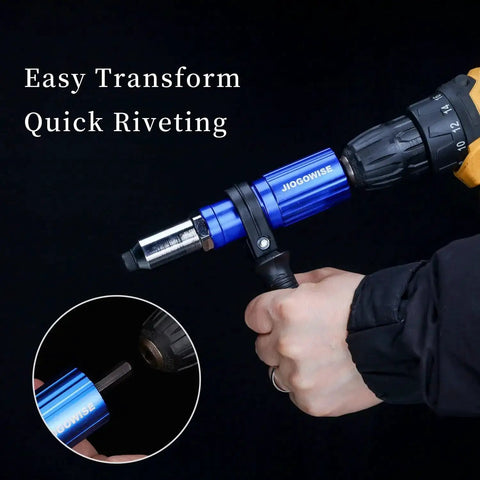 Cordless Drill Rivet Gun Adapter Kit Converts Your Drill Into a Rivet Gun With 4 Rivet Heads and 80 Rivets For Easy Pop Riveting Includes 2.4 3.2 4.0 and 4.8 mm Sizes Works With 18V to 24V Drills Simple Torque Clutch Setup in action