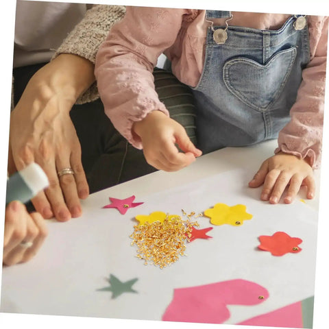Children using 200 Pieces Metal Paper Fasteners Brads Set For Paper Crafts And Scrapbooking Decorative Clips on cut-out shapes