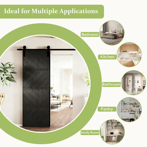 36 By 84 Inch Sliding Barn Door MDF With Waterproof Surface DIY Assembly Ready Pre Drilled Slab With Installation Hardware Kit Black Finish Durable Home Interior Room Door