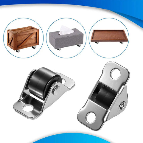 8 Pack Mini Casters 1/2 Inch Low Profile Fixed Caster Wheels With Screws, showing metal top and black wheels for furniture.