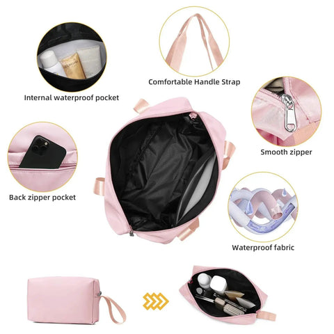3 Piece Luggage Set For Women With Hardside PP Suitcases And Duffle Bag, interior features of the orchid pink travel duffle bag