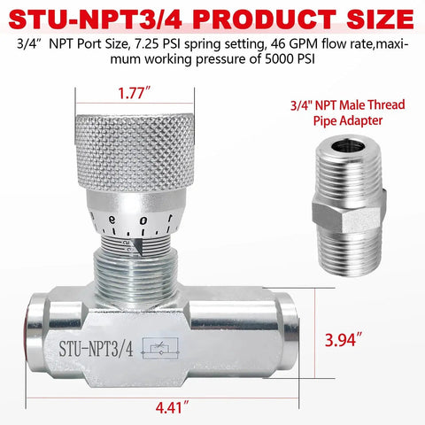 Three Quarter Inch Pro Grade Hydraulic Flow Control Valve Kit With Two Three Quarter Inch Male Adapters, NPT Port Size Diagram