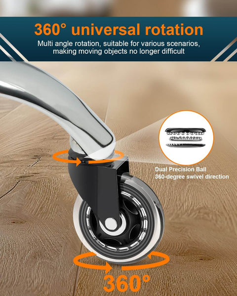 5-Pack Office Chair Wheels - Universal Fit 3 Inch Soft Rubber Casters, Heavy-Duty Chair Casters, Low Noise, for All Floor - Replacement Rubber Wheels